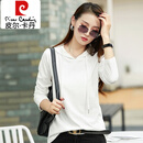 皮尔卡丹（pierre cardin）绿色连帽衫卫衣女长袖薄款春秋新款宽松休闲纯色带帽T恤上衣简约 米白色单件长袖卫衣 L