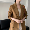 KAISENSHI鄂尔多斯市产2024冬季加厚双面羊绒大衣女长款纯色过膝外套 产自鄂尔多斯市咖驼色 S
