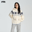 F426官方店国潮牌连帽毛领费尔岛软糯开衫毛衣 米白色 S
