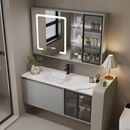 TZNUN德国岩板热弯一体浴室柜组合洗漱洗脸台盆柜卫生间洗手池智能镜柜 法式灰（智能镜柜） 90cm热弯一体盆