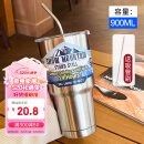 拜杰不锈钢冰霸杯保冰杯大容量水杯双层咖啡杯900ML【带吸管+吸管刷】