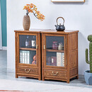 寻古红木家具非洲鸡翅木（学名：非洲崖豆木）小酒柜边柜实木中式玻璃柜茶叶书收纳储物柜O 一对:长50*宽40*高80cm*2(素面)