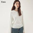fano studios【现货】范洛Fano 毛边宽松圆领T恤女2025秋季仿羊绒插肩袖上衣短 白色 M （第二批）