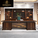 汉菲斯丁新中式实木老板桌现代高端大班台总裁董事长乌金木办公桌家具定制 乌金木 3.2米书柜组合