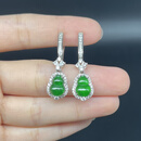 元族A货翡翠耳环S925银镶冰种帝王绿蛋面耳坠耳环配鉴定证书 葫芦耳坠(裸石10*7*3.5)毫米