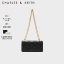 CHARLES&KEITH油画菱格质感链条小方包钱包女包包女包女士生日礼物CK6-10680924 Black黑色 XS