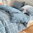 谷蝶纯棉水洗棉床上四件套全棉简约床品学生宿舍床单人件套被套床笠 蓝灰大格 学生床 【床单款三件套】适150x2