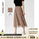 朗姿设计感小众双层网纱半身裙女2022年春季新款法式高腰A字裙 红驼色2 160/64A/M
