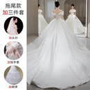 乌拓婚纱新娘主纱2024小个子法式一字肩缎面主新款公主气质感孕妇 白色拖尾款《婚纱加三件套》 2XL 体重130斤左右