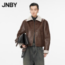JNBY/江南布衣秋冬仿皮衣皮毛一体拼接宽松柔软垂坠外套5OAA12090 219/棕咖 M