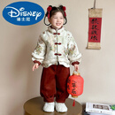 迪士尼（Disney）女童拜年服套装冬装宝宝周岁礼服新中式国风女孩汉服儿童过年唐装 套装 100cm