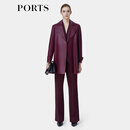 PORTS宝姿秋冬新款女装温莎酒红皮质夹克大衣LP9U007SZS004 温莎红 S