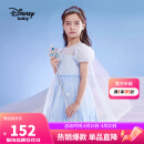 迪士尼（DISNEY）童装女童短袖连衣裙轻薄艾莎公主裙网纱裙子24夏DB221RE18蓝120