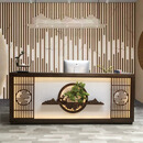 新中式饭店吧台收银台商用一体柜复古茶楼足浴采耳养生馆接待前台 黑胡桃色 100*60*100CM