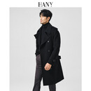 汉尼（HANY）【加厚羊毛战壕大衣】男风衣毛呢普鲁士男士男装黑色外套保暖秋冬 布莱克斯黑【单码定制版型】 L (50) 【建议150-170斤】