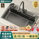 奈田（NTNO）厨房水槽洗菜盆一体盆大单槽纳米304不锈钢阶梯洗碗槽手工洗菜池 68*46B-抽拉龙头