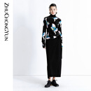 ZHUCHONGYUN秋新款镜像生花绒面上衣 花色 L