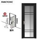 FANCYCHIC卫生间门厕所门厨房钛镁铝合金简约家用洗手间浴室玻璃厨房平开门 196x76【3号花型】08 黑色【B】右内开+门把手在左边