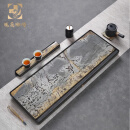 琅庭琊坊天然乌金石茶盘整块国画石茶台现代轻奢家用简约排水干泡托盘送礼 静逸 (静逸（100*40*3）cm单茶盘