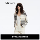 MO&Co.2024春新品小香风肌理条纹V领短款针织开衫外套MBD1CAR016 蓝白条色 S/160