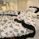 祈星 ins博主黑白赫本风花边法式复古床上床被套宿舍 空枝-HS 2.2床单四件套：被套220*240