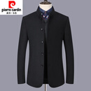 皮尔卡丹（pierre cardin）羊毛呢外套绒男加厚秋冬装中山装加厚立领西服上衣修身新品 黑色 M 170/88A
