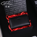 沙驰卡包二合一男士多功能真皮钥匙包女大容量汽车锁匙包牛皮通用 手写体黑色