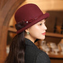 蒂尔堡明星同款帽子女秋冬羊毛呢帽盆帽英伦复古礼帽日系优雅卷边渔夫帽 臻选生日礼物礼盒装】酒红色 M(56-58cm)
