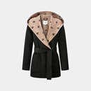 PORTS宝姿女装2024秋季新款LOGO提花连帽羊毛大衣ALT9C008UZW022 黑色印花-1 常规 S （4）