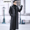 凯撒（KAISER）新西兰鹿皮风衣长款西装皮衣男腰带西装领外套真皮单皮薄款加长 黑色 52/2XL