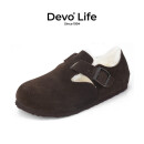 Devo Life的沃软木鞋休闲冬季毛加绒内里保暖包头软木包头女鞋96008 深棕反绒皮+白毛 38