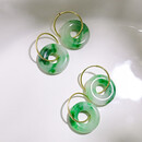 入古 天然翡翠甜甜圈女18K金耳圈 A货飘花平安扣复古耳扣高级感耳环耳饰 翡翠A货耳饰+证书