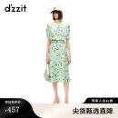DZZIT地素衬衫春夏法式娃娃领花卉印花泡泡袖上衣女3H2D3116P 绿色 XS