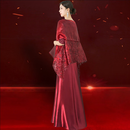 结婚庆礼妈妈晚礼服2025新款大气高贵档端年轻奢高级喜婆婆婚宴装 酒红色加披肩两件套 M