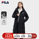 FILA 斐护科技|斐乐女装长款羽绒服冬季休闲简约连帽保暖羽绒外套 正黑色-BK 165/84A/M