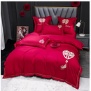 四件套结婚 婚庆红色婚房喜被床单被套被单婚礼欧式大红色 爱心d 1.8m床【床单款四件套】适合200x230cm被