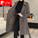 皮尔卡丹（pierre cardin）毛呢大衣男中长款帅气腰带修身羊绒呢子外套羊毛双面呢子风衣针织 咖啡色 170/M【建议90-110斤】