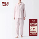 无印良品（MUJI） 女式 无侧缝双层纱织睡衣女士家居服春秋纯棉条纹格纹长袖 浅粉红色格纹 M(上装160/84A下装160/66A)