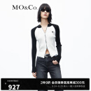 MO&Co.2023秋新品机车风插肩袖双拉链刺绣短款针织开衫MBC3CAR016 米白色 S/160