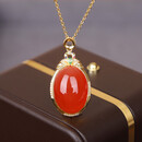 歌盼 原矿保山南红冰红吊坠女 18K金镶高档红色宝石项链 高端大气 18K金南红吊坠+链子