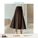 茵曼（INMAN）【李一桐同款】羊毛呢半身裙2023秋冬女装新款小个子A字裙子 暗咖啡【预售】 M