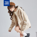 唐狮（TonLion）2023针织外套女休闲卫衣开衫连帽上衣 加绒款/浅卡其 M 