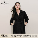 伊芙丽设计感收腰长款双面呢羊绒黑天鹅大衣女2023秋新款毛呢外套 黑色 160/84A/M  112-136斤