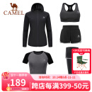 CAMEL骆驼户外瑜伽服女针织五件套 运动跑步健身外套T恤内衣短裤长裤套装 黑色 五件套 S