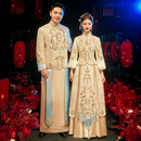 乌拓冬季旗袍婚纱秀禾服新娘女2024新款修身金色重工龙凤褂香槟色中式 香槟TH008女无头饰 XXL