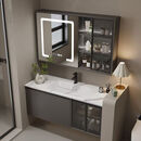 TZNUN德国岩板热弯一体浴室柜组合洗漱洗脸台盆柜卫生间洗手池智能镜柜 铁灰色（智能镜柜） 100cm热弯一体盆