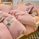 谷蝶（GUDIE）2023新款加厚纯棉磨毛四件套100全棉春秋被套床单床笠款床上用品4 印象-为爱守候-曼迪尼-粉 适用1.2米床，建议搭配150*210cm