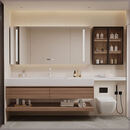 TZNUN德国现代简约实木浴室柜组合岩板一体盆马桶延长洗漱台洗脸洗手盆 原木色（智能镜柜+副柜） 120cm岩板无缝盆+延长板70cm