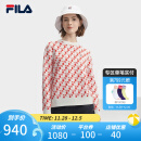 FILA【高圆圆同款】 斐乐女子编织衫2023冬新款爱心满印休闲毛衣 传奇红-RD 165/84A/M