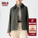 无印良品（MUJI）女式 不易沾水 灯芯绒领夹克 短款休闲外套  BDE92C4S 烟熏绿色 M 160/84A
